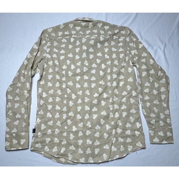 NWT Barabas Men's LS Tan White Heart Print Button Up Dress Shirt - Size M - Picture 2 of 6
